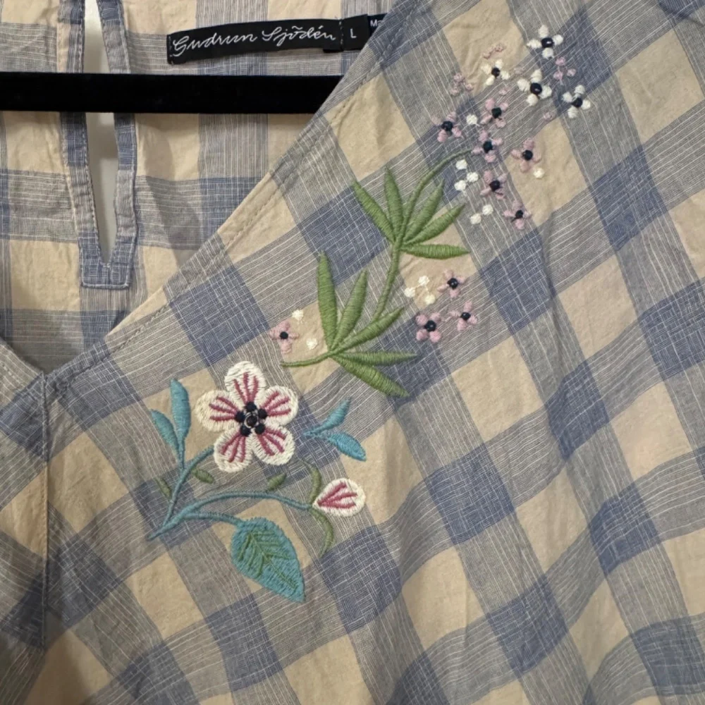 Large Gudrun Sjoden blue & cream gingham dress with embroidery - Picture 6 of 7